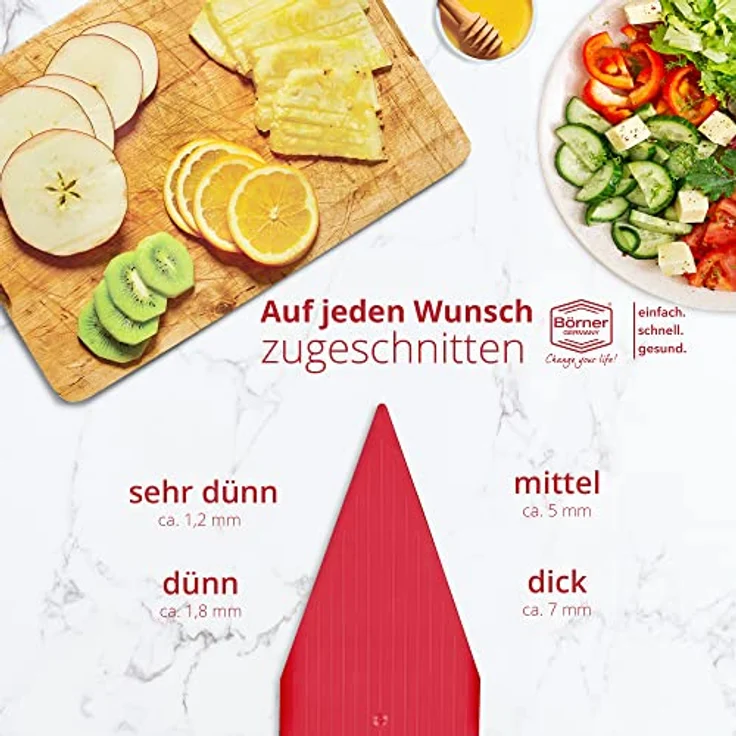 Börner V5 PowerLine Gemüsehobel Plus Set (7-tlg.) • Gemüseschneider (V-Hobel) für Obst & Gemüse + extra viel Zubehör • 8 Schnittarten • Küchenhobel-Set (Rot) - Preisvergleich – Bild 3