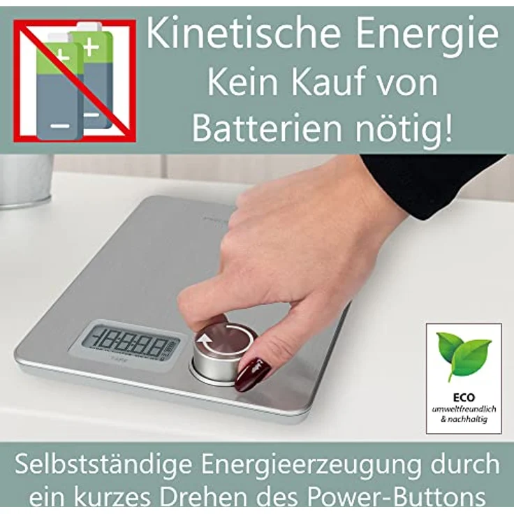 ProfiCook® Küchenwaage ohne Batterien | Küchenwaage digital mit kinetischer Energie | Waage mit Messbereich von 1g - 5kg und großem Display | mit Tara-Funktion und versch. Messeinheiten – PC-KW 1263 – Bild 2