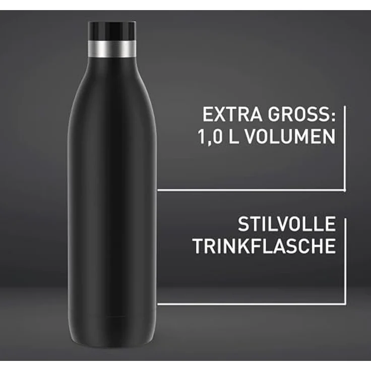 Emsa BLUDROP Trinkflasche 1,0L - basic black, Edelstahl mit 360°-Trinkrand – Bild 5
