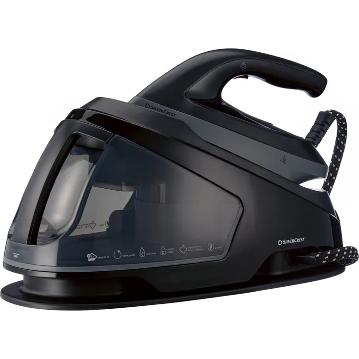 SILVERCREST Dampfbügelstation SDBE 2400 B2, 2400W, Ideal-Temp, Keramiksohle, 1,2L Tank, ECO/MAX Dampfmodi