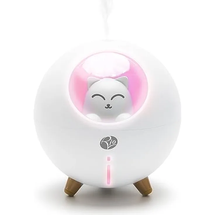 Rio MIA Diffusor für ätherische Öle, Luftbefeuchter und Nachtlicht für Kinder, Katzen-Design, 220 ml Wassertank, USB-betrieben, 7 Farbwechsel-Nachtlicht