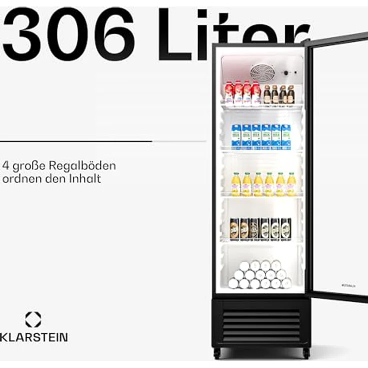 Klarstein GrandCooler HEA-GCoolerBK-306L, 306 Liter Getränkekühlschrank mit doppelt verglaster Tür, schwarz, energieeffizient, verstellbare Regale, LED-Beleuchtung – Bild 3