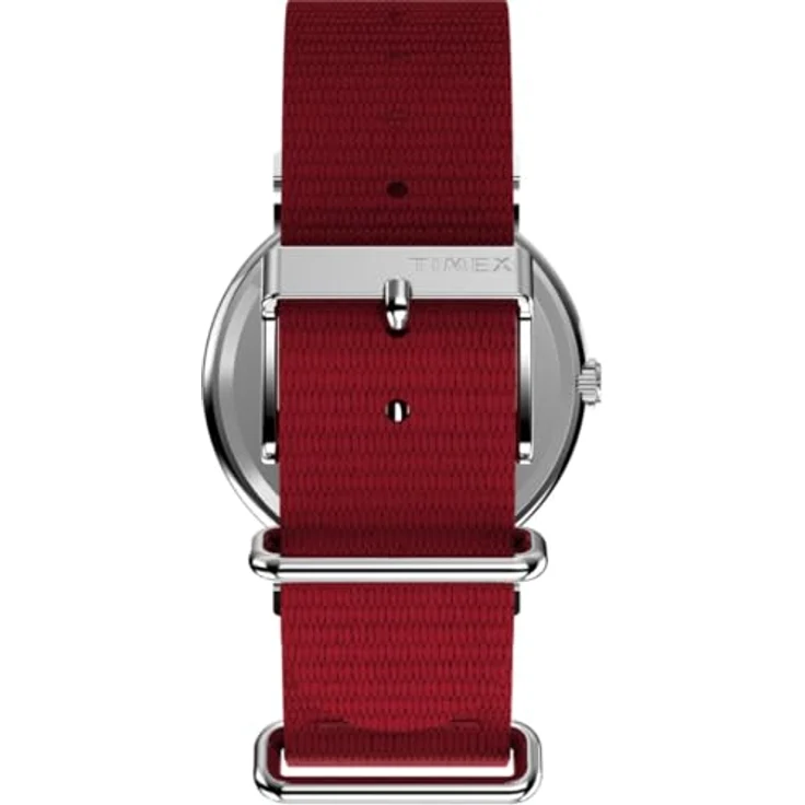 Timex Weekender x Peanuts Snoopy, 38 mm Quarzuhr mit silbernem Gehäuse, weißem Zifferblatt und rotem Nylonarmband, wasserdicht bis 3 bar – Bild 5