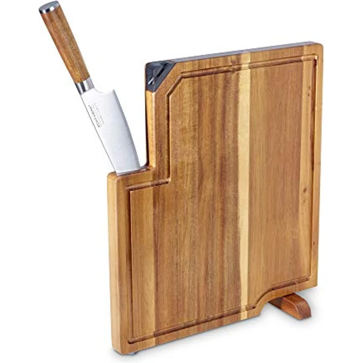 ECHTWERK Echtwerk 3 in 1 Akazienholz Küchenmesser Set mit Messerschärfer und Kochmesser (20cm) - Robustes Schneidebrett für Kochen und Schneiden – Bild 2