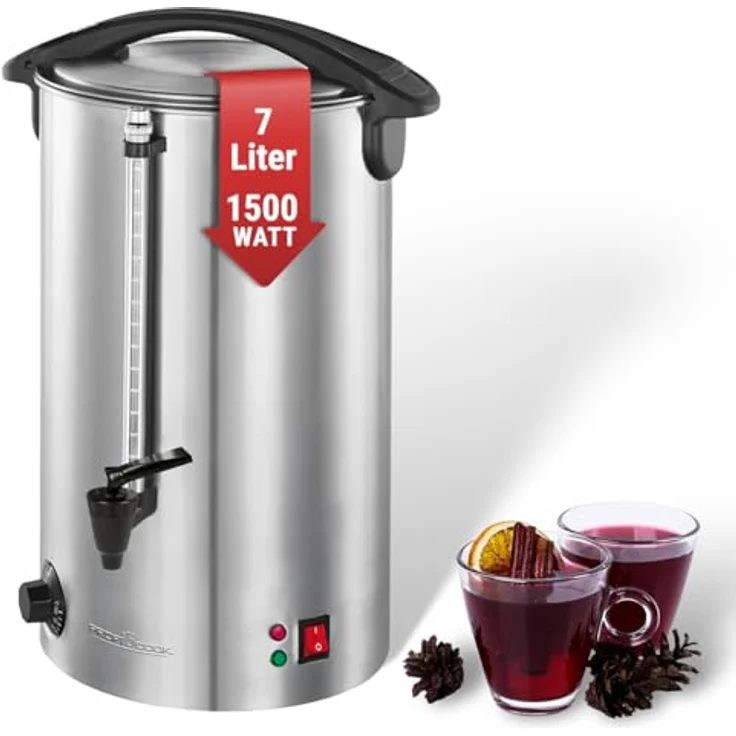 ProfiCook PC-HGA 1196 Heißgetränkeautomat, zum Erhitzen & Warmhalten von z.B. Glühwein-Kaffee-Tee-Punsch oder Suppen, hochwertiges Edelstahlgehäuse, 7 L, Silber – Bild 2