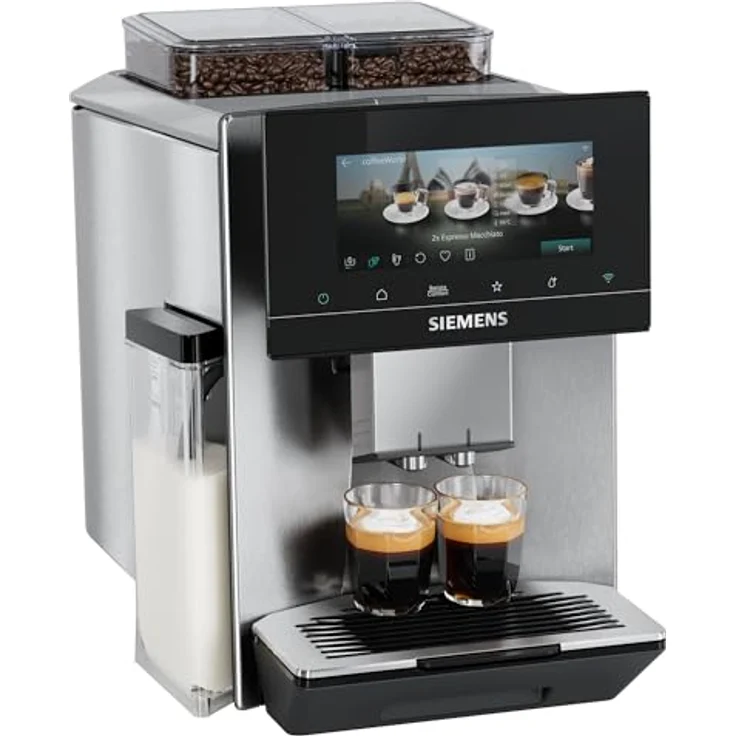 Siemens Kaffeevollautomat EQ900 iAroma, personalisierbare Einstellungen, präzises Mahlwerk, großes 6,8″ Full-Touch-Display, 2 Bohnenbehälter, Silber, TQ927E03 – Bild 1