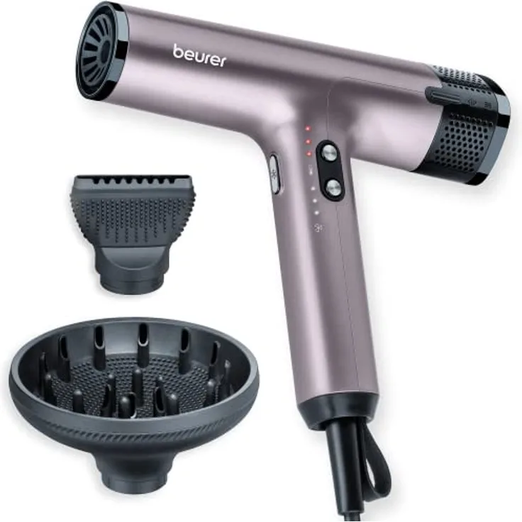 Beurer HC 100 Excellence Haartrockner, Föhn mit Digitalmotor, extrem kraftvoll und ultra leichtes Gewicht, 4 Temperatur- & Gebläsestufen für schnelles und schonendes Trocknen, Stylingdüse & Diffusor