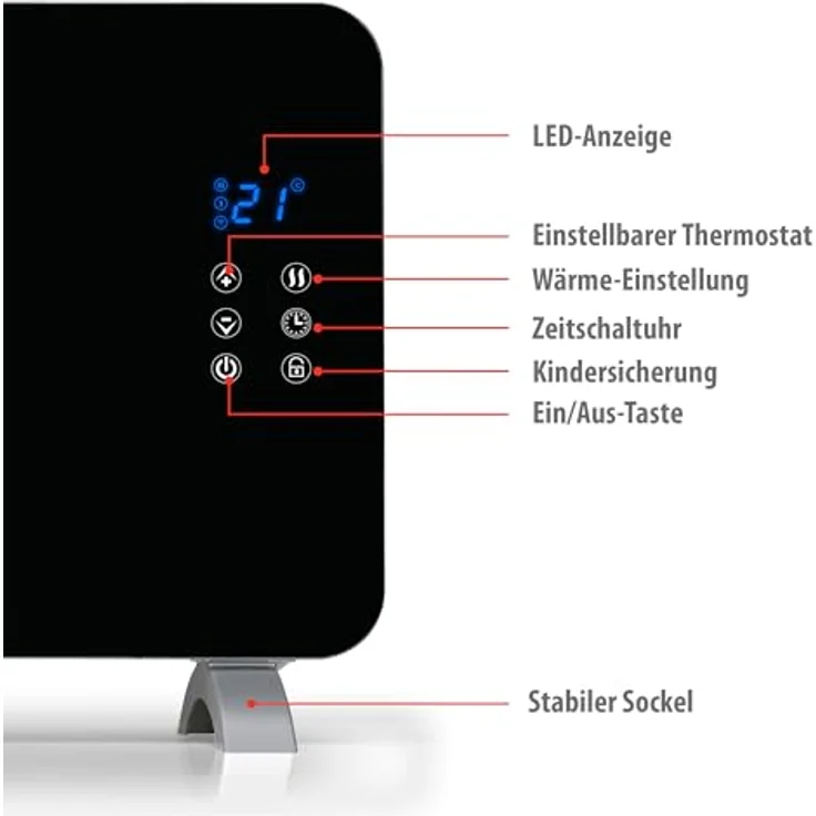 alpina Elektroheizkörper 2000W - Heizkonvektor mit Einstellbarer Temperatur - Timerfunktion, Schwarz – Bild 3