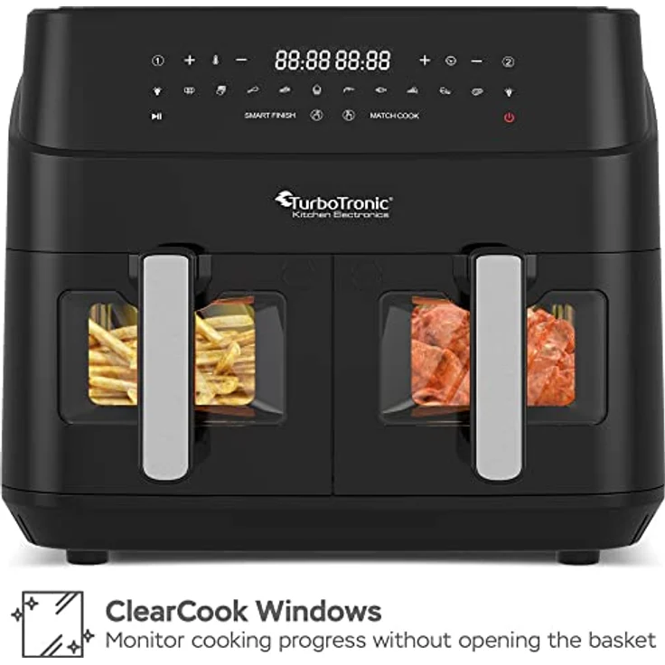 TurboTronic Heißluftfritteuse XXL doppel Airfryer 1600W / 9L (2x 4,5L Kammer) 10 Programme digitale Heißluft Fritteuse ohne Fett Öl Dual Luftfritteuse Air Friteuse Power Black – Bild 5