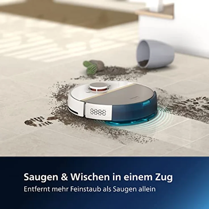 Philips XU7100/02 Homerun Serie 7000 Saugroboter mit Wischfunktion, ultrastarke Saugleistung (5.000 Pa), Erkennung Kleiner Hindernisse, Staubsauger mit Absaugstation, für Teppiche und Tierhaare, App – Bild 4