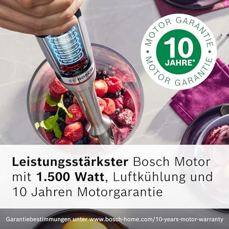 BOSCH Stabmixer ErgoMaster Serie 8, MSM8M930, 1500 W, Edelstahl, 6 Klingen, Spiralkabel, Zerkleinerer, luftgekühlter Motor, Mixbecher – Bild 5