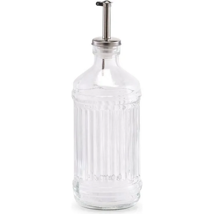 Zeller Present Ölspender Essig-/Ölflasche, 500 ml, Glas transparent mit gerillter Oberfläche und hochwertigem Metall-Ausgießer