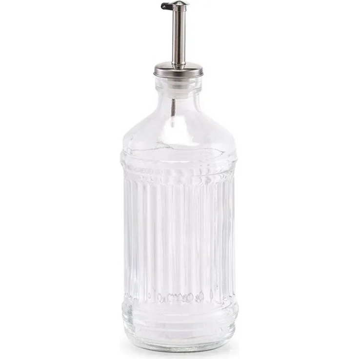 Zeller Present Ölspender Essig-/Ölflasche, 500 ml, Glas transparent mit gerillter Oberfläche und hochwertigem Metall-Ausgießer