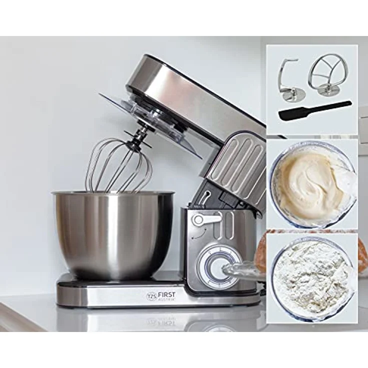 TZS First Austria Profi Küchenmaschine 1300 W, 5 L Behälter, 6 Geschwindigkeiten, Knetmaschine, Küchenmaschine mit Knetfunktion, Standmixer, Edelstahl – Bild 4