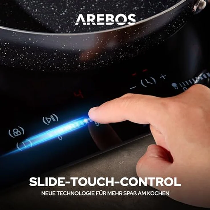 Arebos Glaskeramikkochfeld AR-HE-GK2NW, 2 Platten, 3200 W, 30 cm, mit Sensor-Touch Display, 9 Heizstufen, Kindersicherung, Timer, Überhitzungsschutz, Autoabschaltung, schwarz – Bild 3