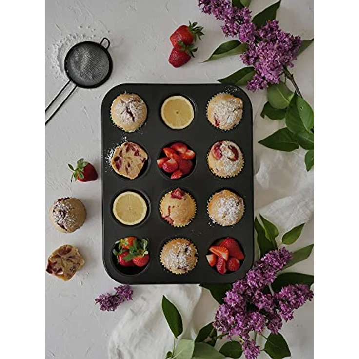 axentia Muffinbackform in Schwarz, Backblech für 12 Muffins, Muffinform mit Antihaftbeschichtung, Backform passend für jeden Backofen, Formgröße Ø ca: 7,5 cm, Höhe 3 cm – Bild 3