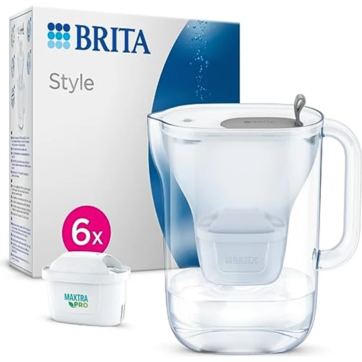 BRITA Wasserfilter-Kanne Style hellgrau (2,4l) inkl. 6x MAXTRA PRO All-in-1 Kartusche – Filter im modernen Design für den Kühlschrank zur Reduzierung von Kalk, Chlor, Metalle wie Blei & Kupfer – Bild 1