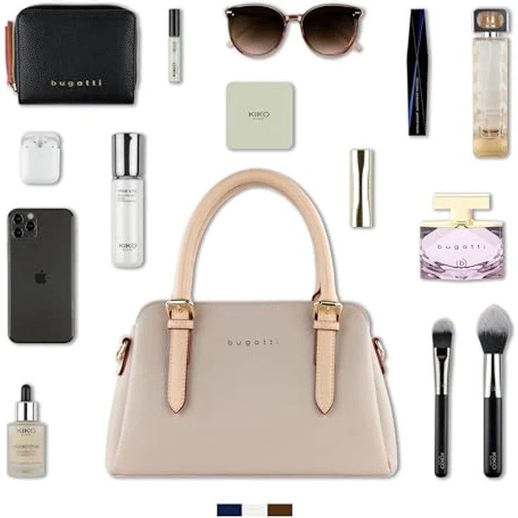 Bugatti Handtasche ELLA, Beige, dreigeteiltes Hauptfach, abnehmbarer Schultergurt, 1 Innensteckfach, 1 Reißverschlussfach – Bild 6