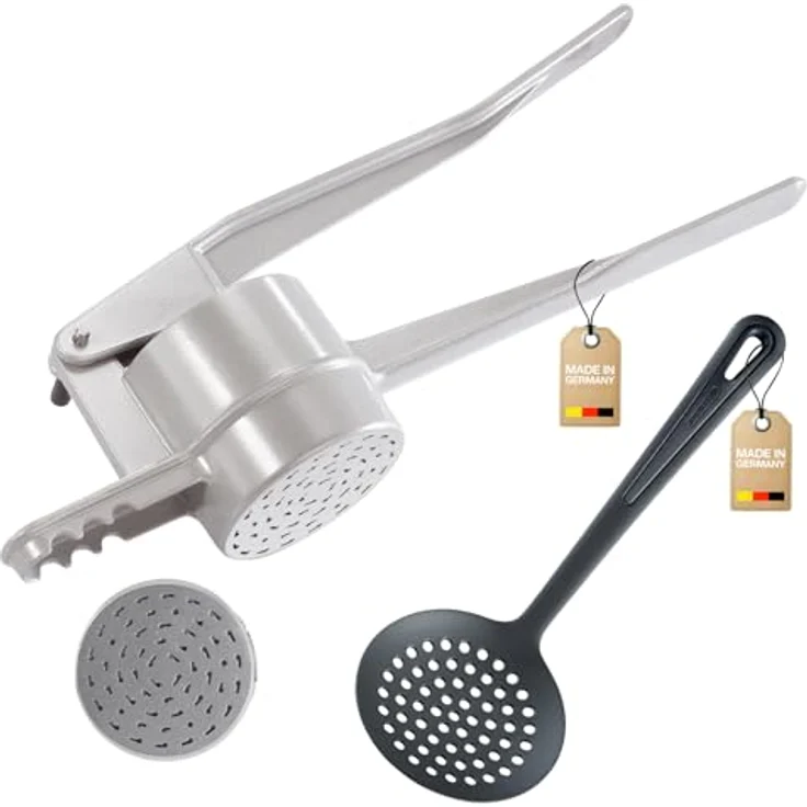 Westmark Spätzle-Set 2tlg., Spätzle-/Kartoffelpresse mit länglicher Spezial-Lochung und Schöpflöffel, Silber/Schwarz, Aluminiumdruckguss/PA – Bild 1