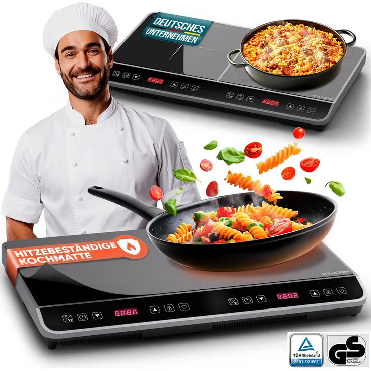 Stillstern Doppel-Induktionskochplatte ChefKoch Xtreme Duo 3600W, Glaskeramik, TurboBoost Technologie, 24h Timer