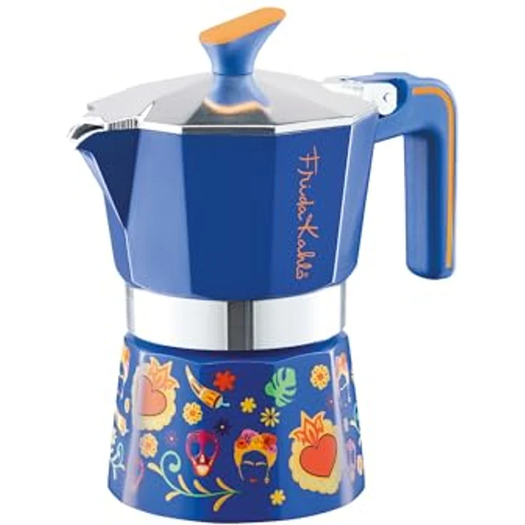 Pedrini Frida Kahlo 3TZ, Espressokocher aus Aluminium mit kunstvoller Dekoration, blau – Bild 1
