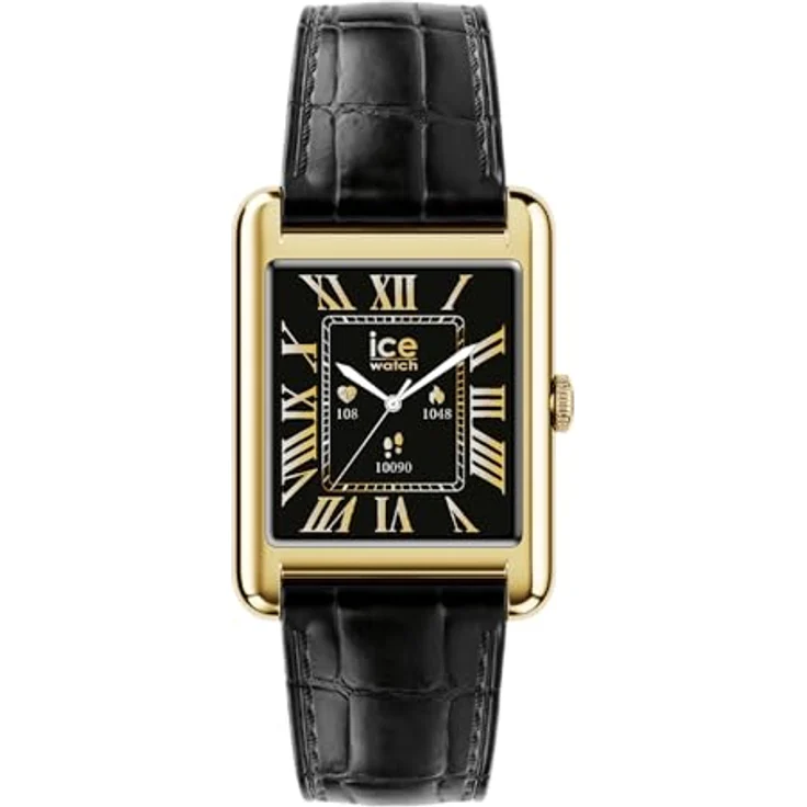ICE-WATCH Ice smart TKS 2.0 Gold Black Croco, Damen verbunden, 1,41 Zoll, schwarzes Alligatorlederarmband, Herzfrequenzmesser, Bluetooth, wasserdicht bis 5 bars – Bild 1