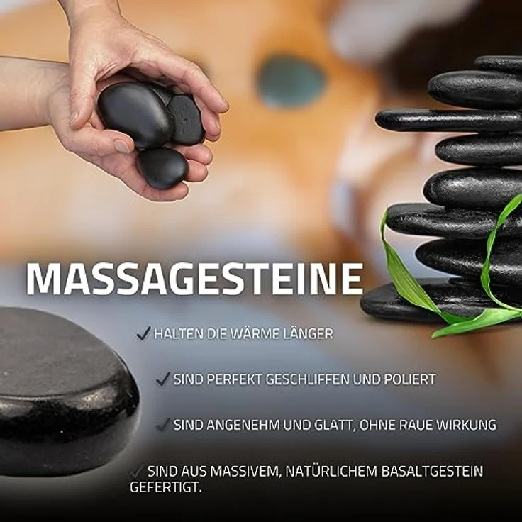 Habys Massageliege Hot Stone Massagestein-Set 36-teilig aus Basalt mit Box, für Ganzkörpermassage – Bild 5