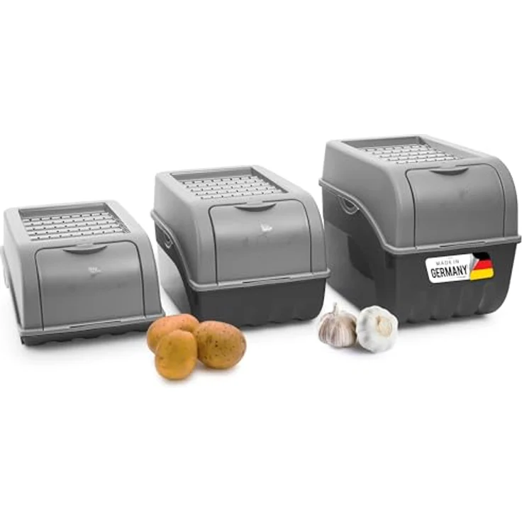 Novaliv Gemüseboxen Vorratsbehälter 3,5l bis 9l (Grau, Set mit 3,5l+5l+9l) - Stapelbare Luftzirkulation, undurchsichtiges Material – Bild 2