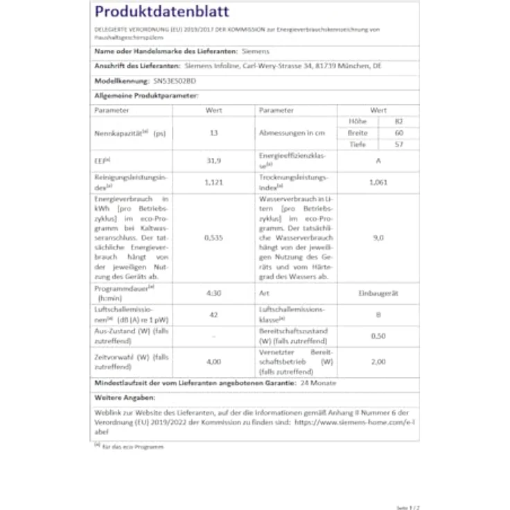 Siemens SN53ES02BD, Teilintegrierter Einbaugeschirrspüler 60 cm, A Energieeffizienz, 13 Maßgedecke, Home Connect-fähig – Bild 4
