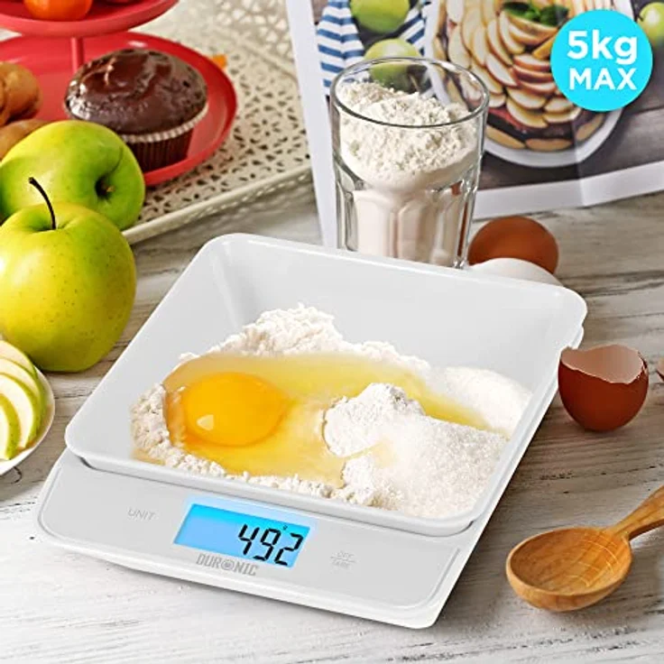 Duronic KS100 WH Küchenwaage | 5 kg Digitalwaage mit 1,2 L abnehmbarer Schüssel | 1 g grammgenau Präzision-Feinwaage | Haushaltswaage mit Tara-Funktion | Digitale Waage mit Hold-Funktion | Zum Kochen – Bild 3