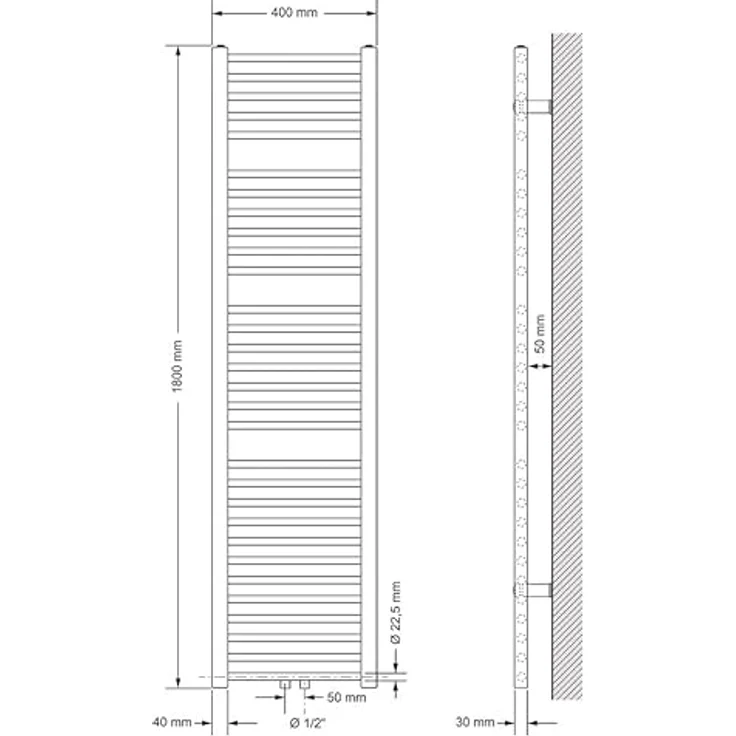 LuxeBath Badheizkörper 400x1800 mm Weiß, gerade mit Mittelanschluss und hoher Wärmeleistung von 687 Watt – Bild 2