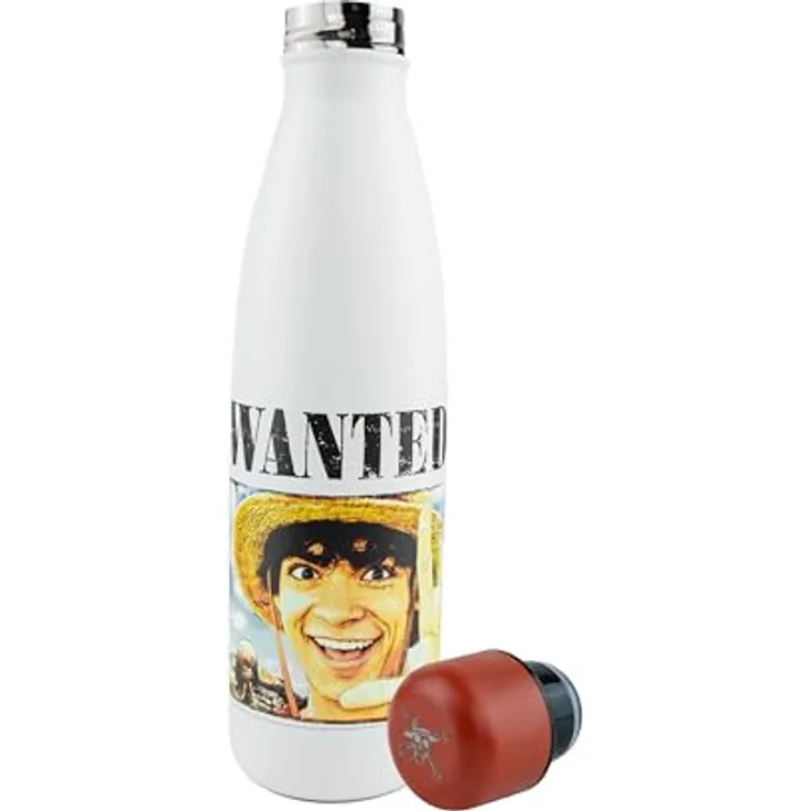 Cinereplicas One Piece - Wanted Luffy Isolierte Wasserflasche - 500ml - Offizielle Lizenz, hält heißes Wasser kochend heiß und kaltes Wasser eiskalt