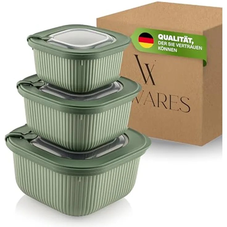VIWARES Frischhaltedosen 3er Set mit transparentem Ventildeckel, stapelbar, BPA-frei, mikrowellen- und kühlschrankgeeignet, 3 Größen (600ml/1100ml/1800ml)
