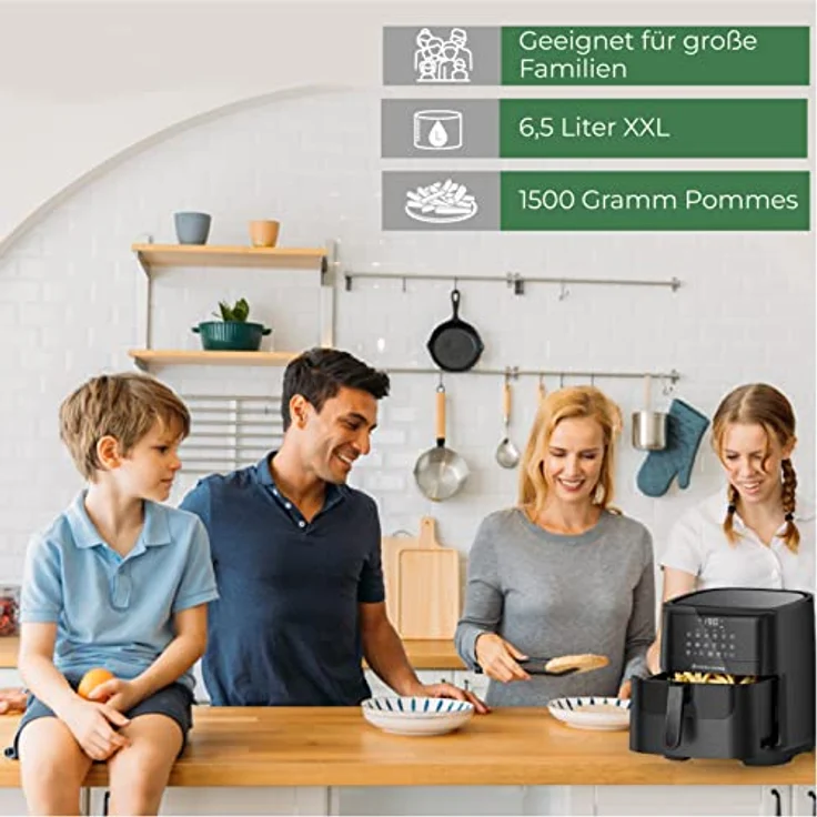 CoolHome AF23 Airfryer XXL Deluxe - 6,5 Liter - Heißluftfritteuse mit Keramikbeschichtung - schwarz – Bild 4