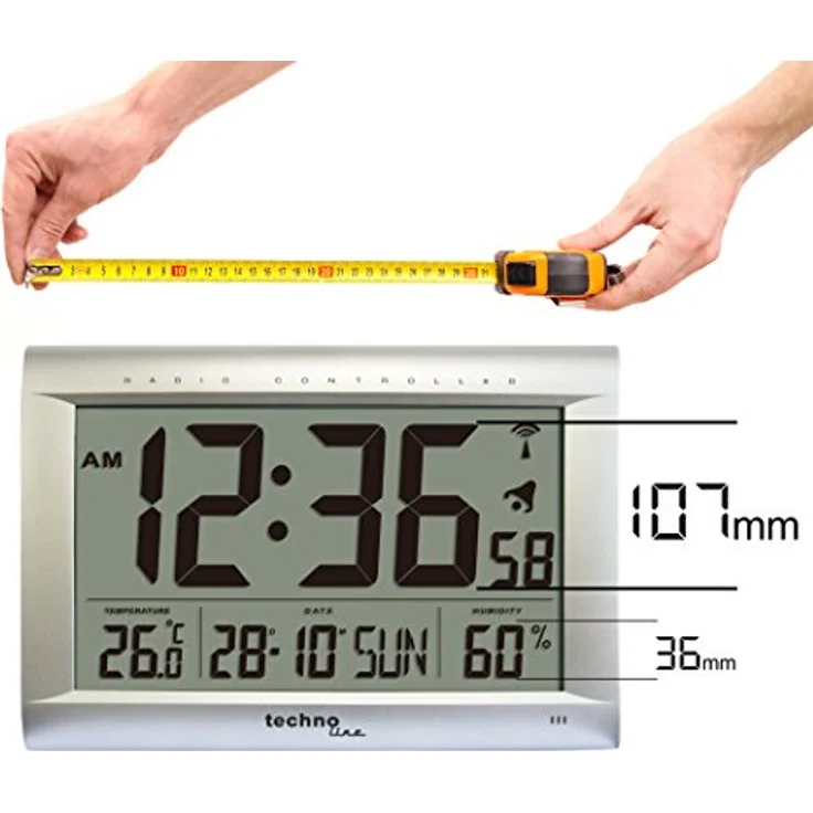 Technoline, WS 8009 Funk-Wanduhr, silber, 40,7 x 4,3 x 27cm – Bild 4