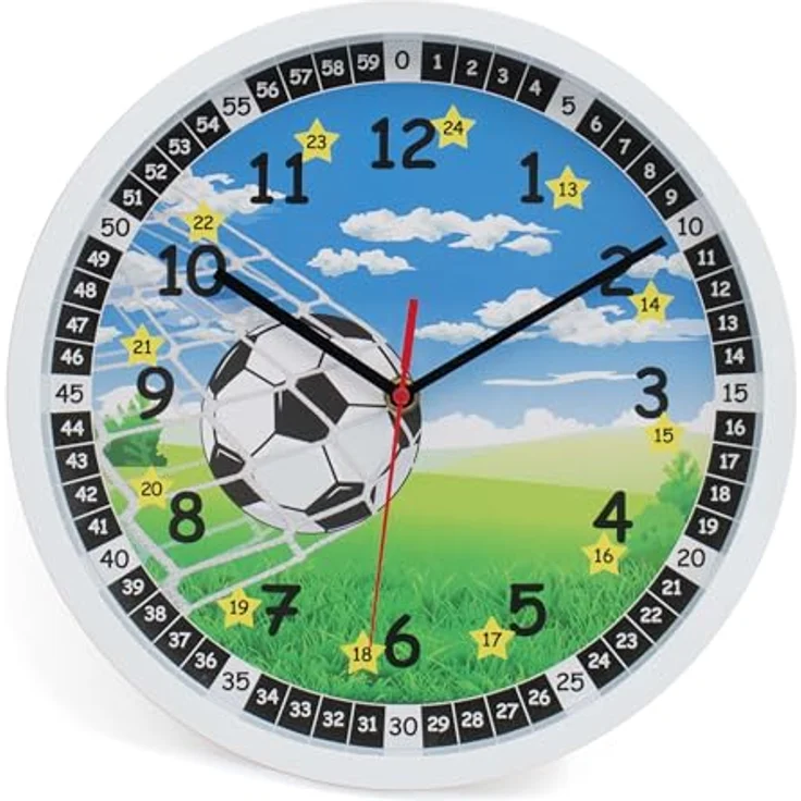 K&L Wall Art Fußball Lernuhr Kinder Wanduhr Junge lautlose Kinderuhr modern Mädchen Jungenuhr ohne Tickgeräusche (Blau, Grün, 30 cm) – Bild 3