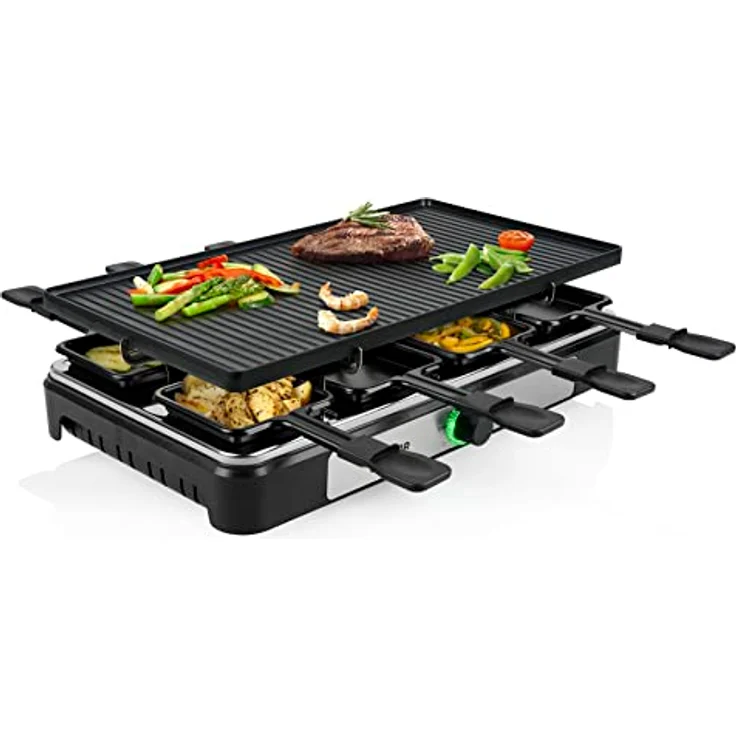 Tristar Raclettegerät RA-2748 – 3-in-1 – Raclette/Kochstein/Grill/Teppanyaki – Für 8 Personen – 1400 W, Schwarz – Bild 2