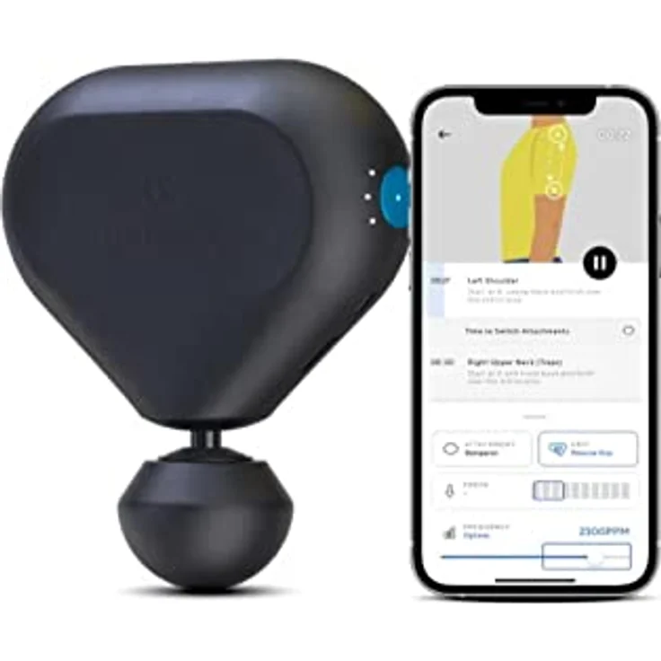 Theragun Mini 2.0 – Elektrische Handmassagepistole – Kompakte Tiefengewebebehandlung für unterwegs – Tragbares perkussives Massagegerät mit QuietForce Technology + 3 Schaumstoffaufsätze – Schwarz – Bild 2
