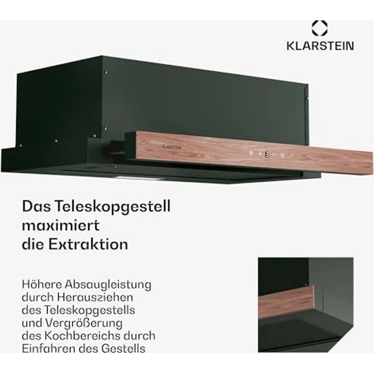 Klarstein ZenFusion Unterbau-Dunstabzugshaube 60 cm, Teleskopabzug, 400 m³/h, Energieeffizienzklasse A, Touch-Bedienung, LED-Beleuchtung, Schwarz – Bild 5