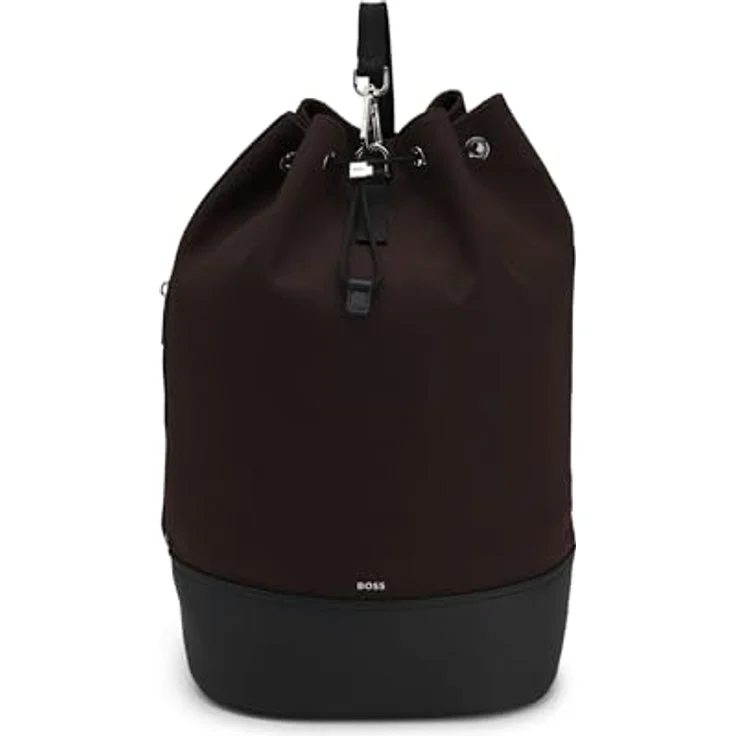 BOSS Dakkar Drawstring Canvas-Beuteltasche, Dunkelbraun mit Leder-Optik, 28x23x47 cm, Innentasche mit Reißverschluss – Bild 1
