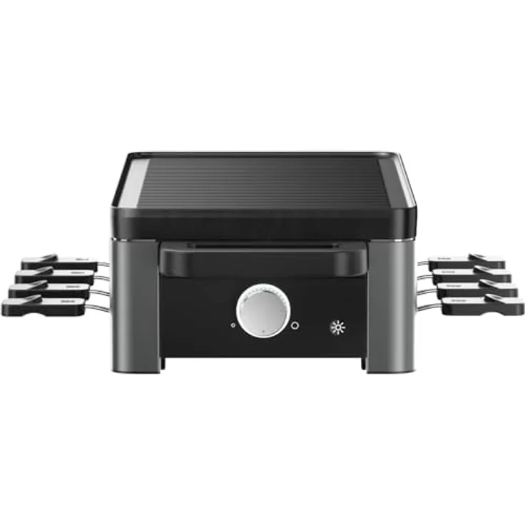 WMF Master Raclette Grill, 8 Personen, 1500 W, mit Keramikpfännchen, variabler Temperaturkontrolle, spülmaschinengeeignet, Edelstahl schwarz matt
