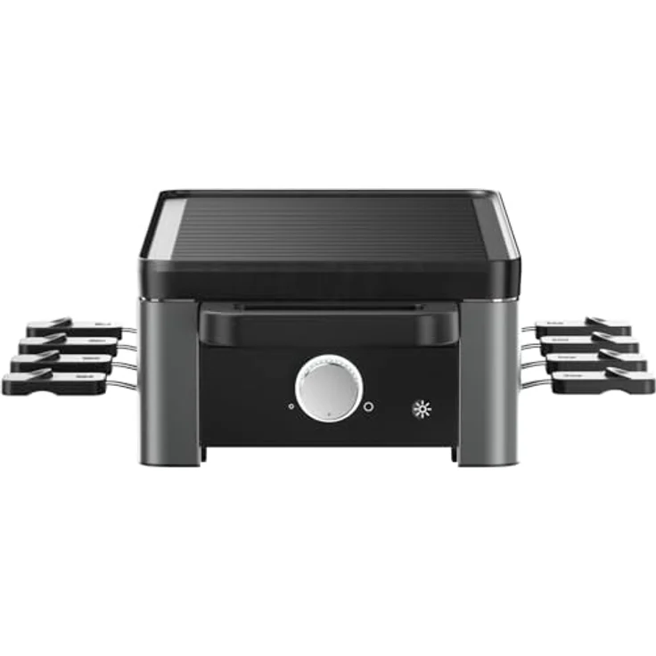 WMF Master Raclette Grill, 8 Personen, 1500 W, mit Keramikpfännchen, variabler Temperaturkontrolle, spülmaschinengeeignet, Edelstahl schwarz matt – Bild 1