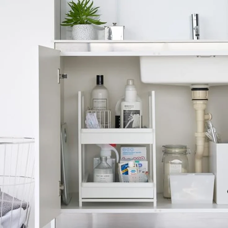 Yamazaki TOWER 2-stöckiges Spülschrank-Regal mit höhenverstellbaren Schiebeböden, Küchen Organizer, Weiss – Bild 7