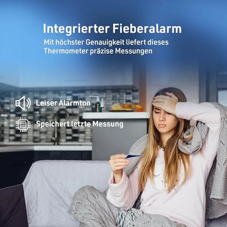 IEA Medical Fieberthermometer digital mit flexible Spitze, Fieberalarm, Reise Gadget, für Kinder & Erwachsene, Blau – Bild 6