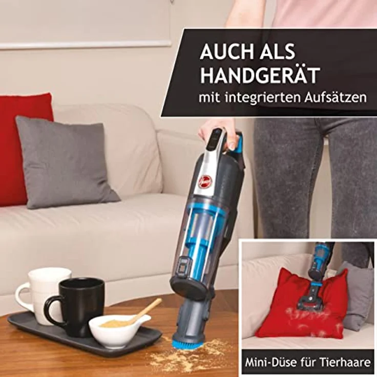 Hoover H-FREE 500 PETS Akku-Staubsauger ohne Beutel + Tierdüse – bis 30 Min. Laufzeit – komprimierbar für kompaktes Verstauen – kabelloser Staubsauger mit LED & Parkfunktion – auch als Handstaubsauger – Bild 3