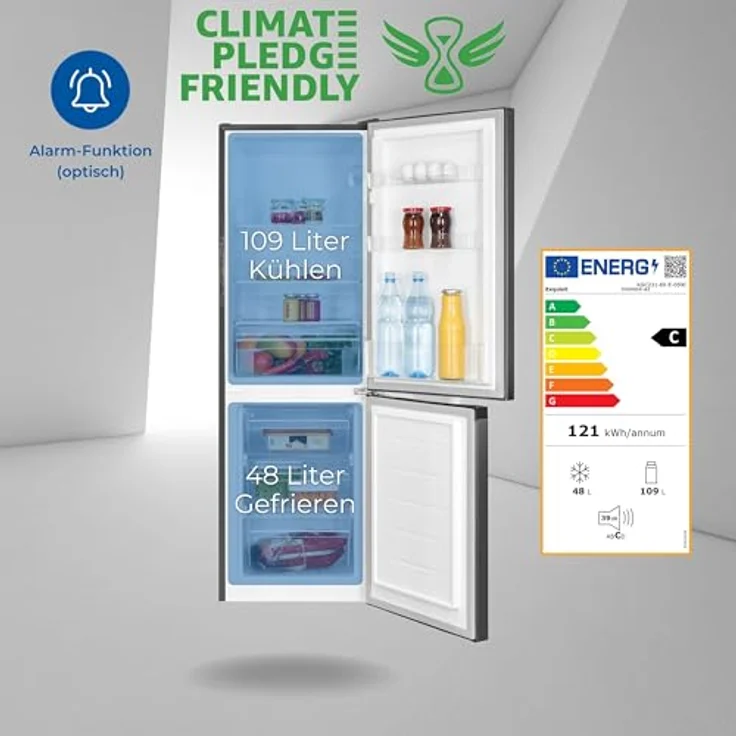 Exquisit Kühl-Gefrierkombination KGC231-60-E-050C inoxlook-az | 157 l Nutzinhalt | 4-Sterne-Gefrieren | Alarm – Bild 2