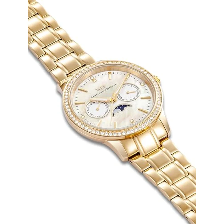 Rhodenwald & Söhne Damen Uhr analog Quarz Multifunktion mit gelbgolden Edelstahl Armband, verziert mit Swarovski Kristallen – Bild 4