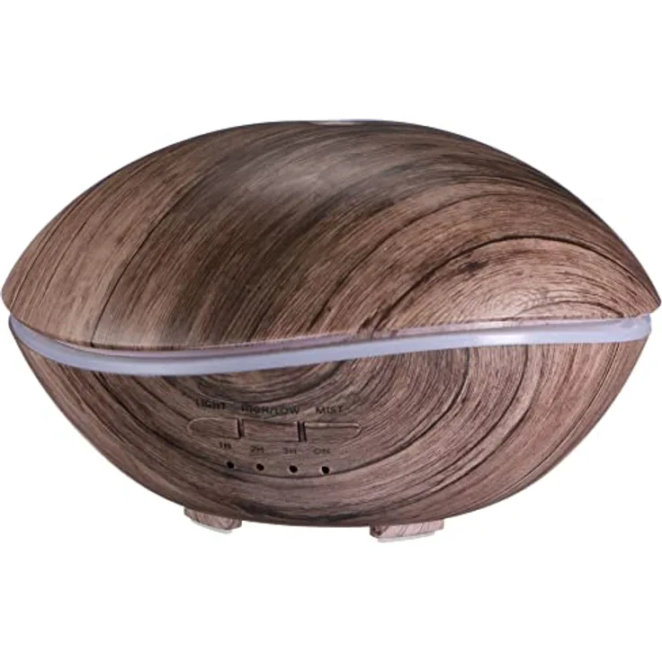Sixtol Aroma Diffuser, Aromazerstäuber Steingrau Holz, 500 ml mit Lichteffekten für angenehme Raumatmosphäre