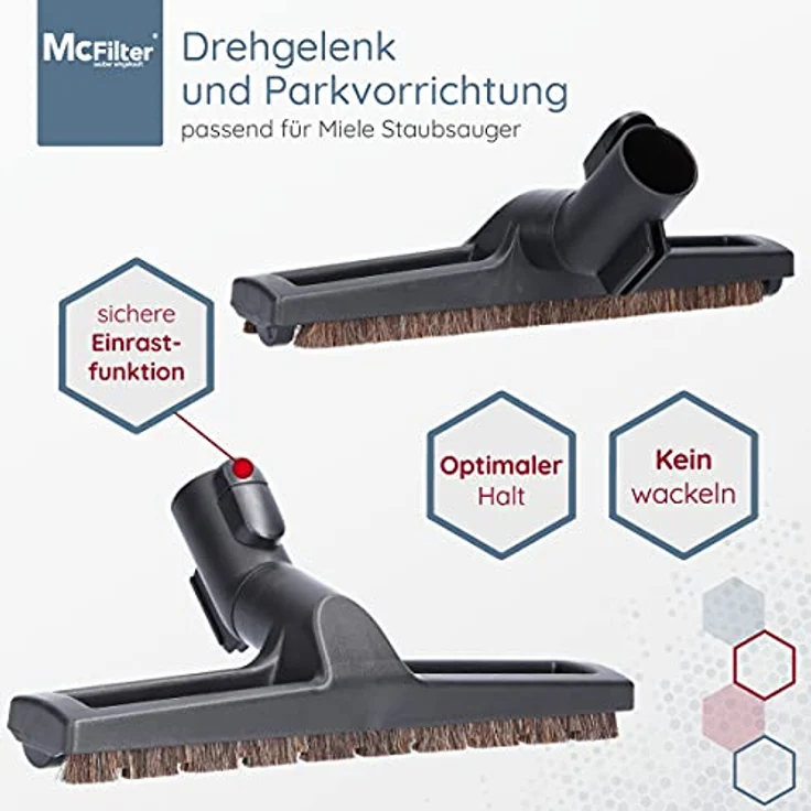McFilter Parkettdüse für Miele S8340 S8360 S8730, Hartbodendüse mit 35mm Anschluss, Rosshaar und Einrast-Parkfunktion – Bild 5