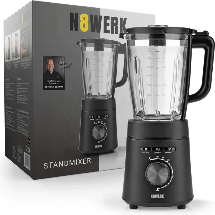 N8WERK Standmixer in der Midnight Edition, 1,75L Glasbehälter, Auto-Clean-Funktion – Bild 6